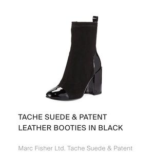 TACHE SUEDE & PATENT LEATHER BOOTIES IN BLACK size 6. MARC FISHER LTD. Women
